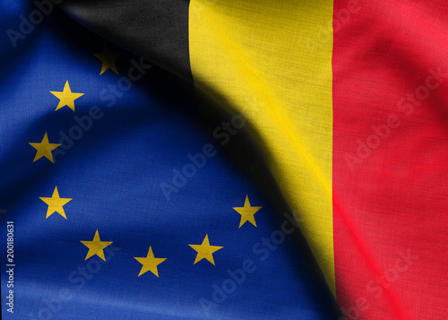 Flags of belgium and the European Union.