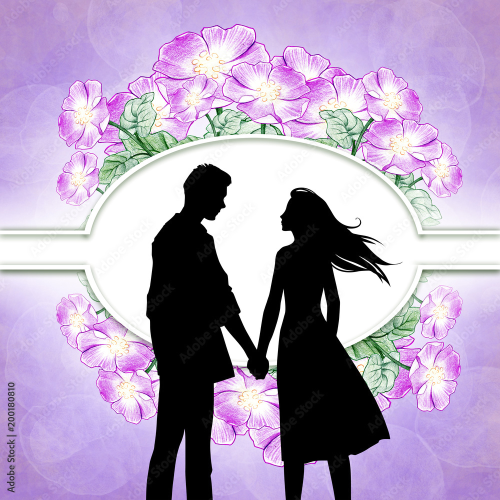 Beautiful cartoon black silhouette illustration of a young couple in love holding hands on a romantic background Stock Illustration | Adobe Stock Beautiful cartoon black silhouette illustration of a young couple in love holding hands on a romantic background Stock Illustration | Adobe Stock