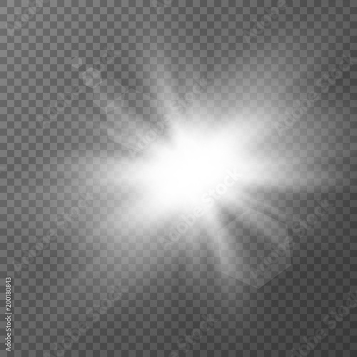 Sunlight special lens flare light effect. Sun flash with rays burst explosion with transparent background. Vector illustration