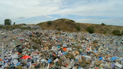 panorama of an unauthorized landfill. Slow motion.