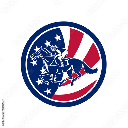 American Jockey Horse Racing USA Flag Icon