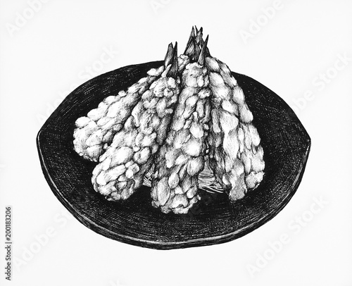 Картината върху платно Hand drawn tempura battered and deep fried food