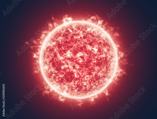 3D illustration. The Sun view from the space. The surface with flame in motion.