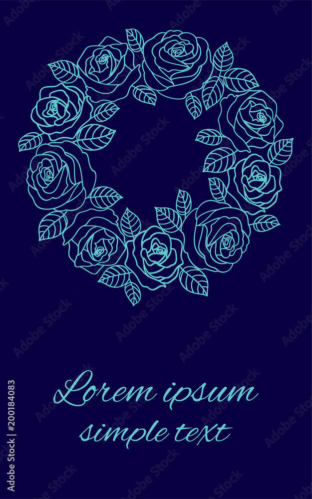 Blue roses wedding invitations  wreath on  navy blue
