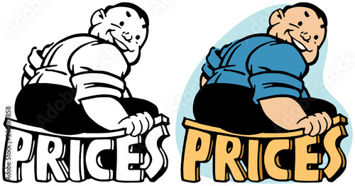A heavy man literally crushing prices with his weight. 