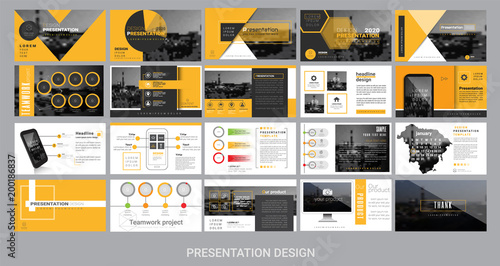 presentation template for promotion, advertising, flyer, brochure, product, report, banner, business, modern style on black and yellow color background. vector illustration
