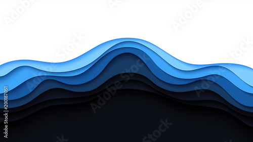 Blue abstract paper wave layer cut background.Paper art style of cover design for business banner template and material design.Vector illustration.