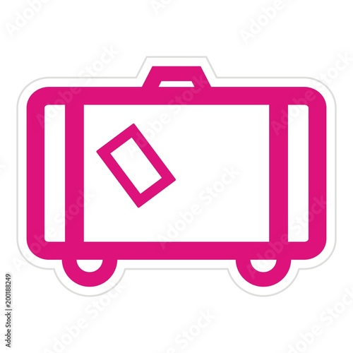Suitcase on wheels, vector icon, red label