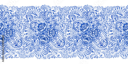 Russian painting gzhel Horizontal seamless pattern