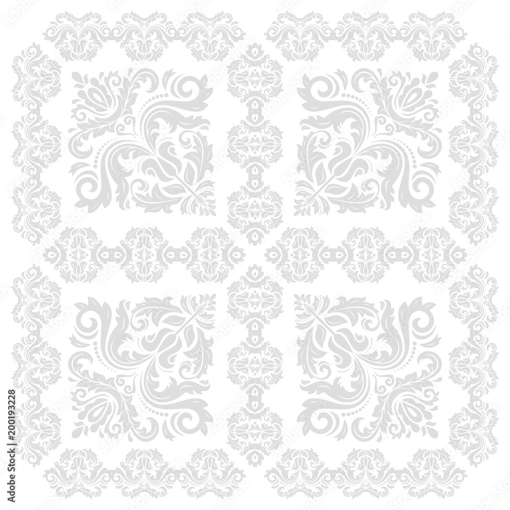 Classic seamless vector silver pattern. Damask orient ornament. Classic vintage background. Orient ornament for fabric, wallpaper and packaging Classic seamless vector silver pattern. Damask orient ornament. Classic vintage background. Orient ornament for fabric, wallpaper and packaging