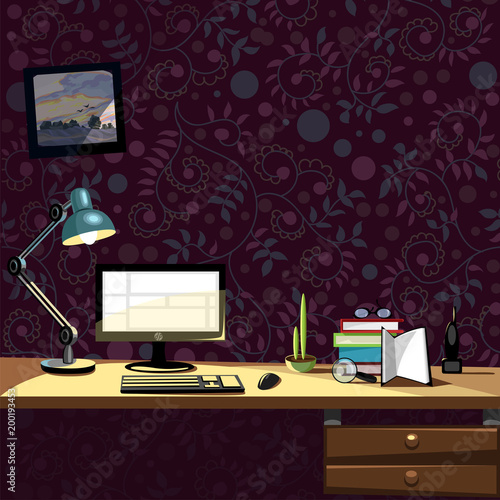 working computer desk at home