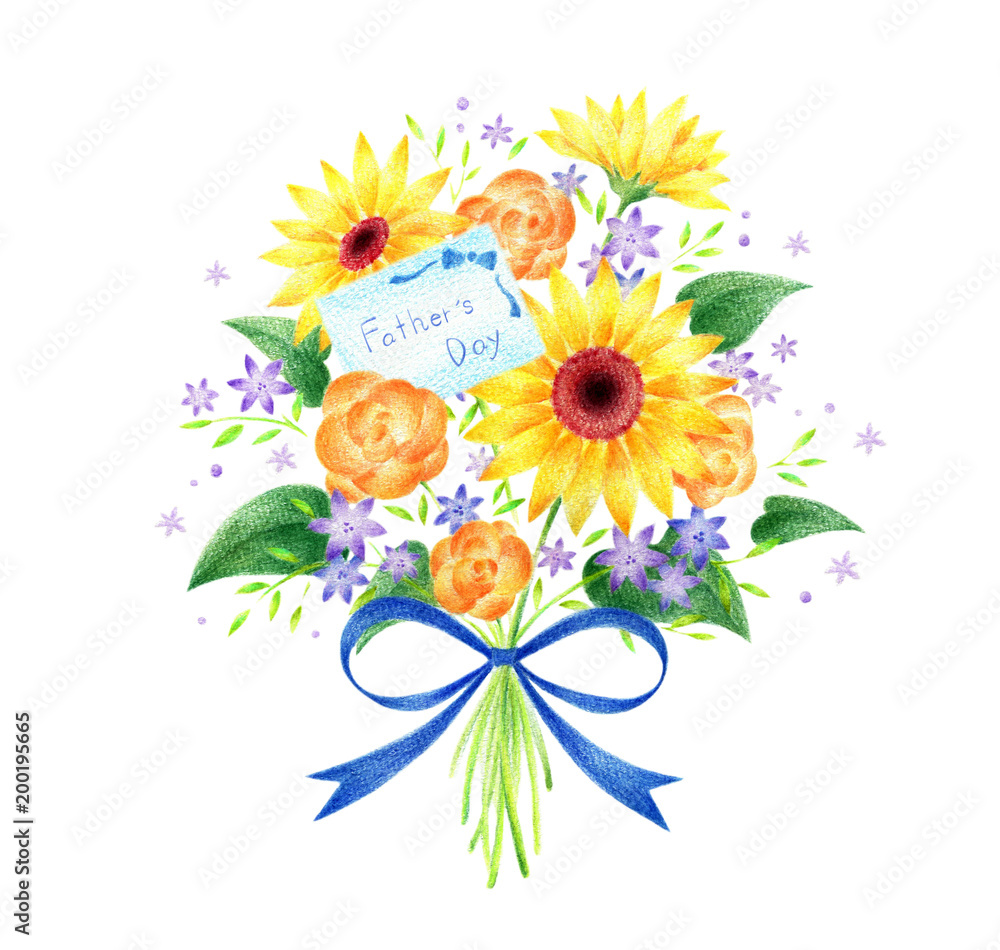 父の日 ひまわり 花束 カード 文字あり Stock Illustration Adobe Stock