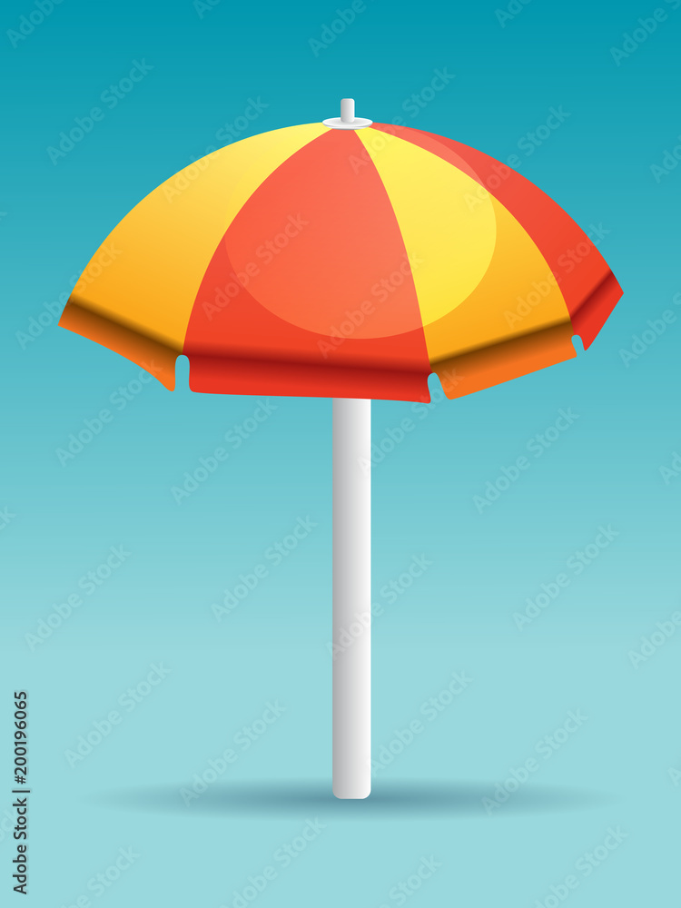 Red and yellow beach umbrella vector illustration isolated on gradient background