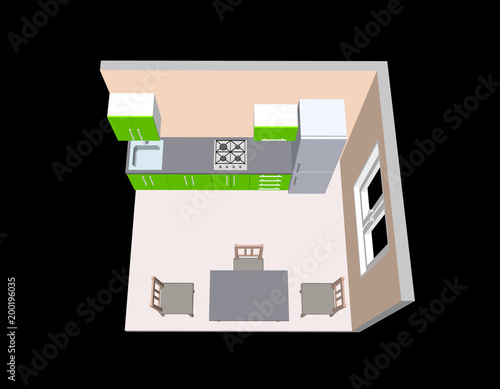 Interior kitchen room. 3d V...