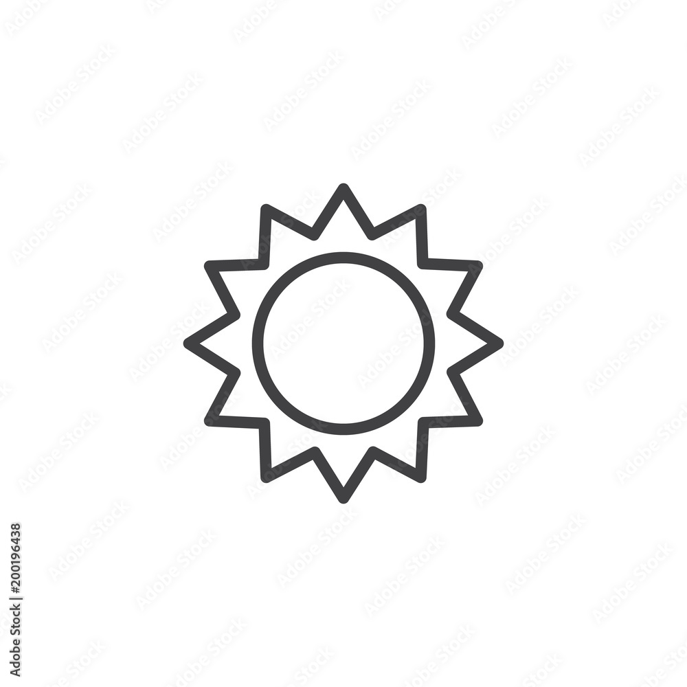 Sun outline icon. linear style sign for mobile concept and web design. Sun with sunbeams simple line vector icon. Symbol, logo illustration. Pixel perfect vector graphics
