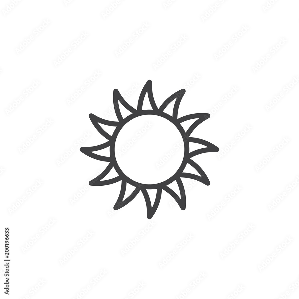 Beautiful sun outline icon. linear style sign for mobile concept and web design. Sun rising simple line vector icon. Symbol, logo illustration. Pixel perfect vector graphics Beautiful sun outline icon. linear style sign for mobile concept and web design. Sun rising simple line vector icon. Symbol, logo illustration. Pixel perfect vector graphics