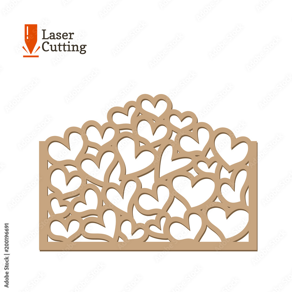 Laser cut panel. Vector frame template with hearts for cut on laser