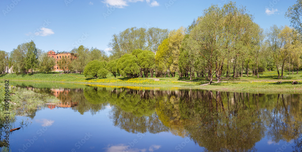 Fototapeta premium Resting place on the river bank in Pskov