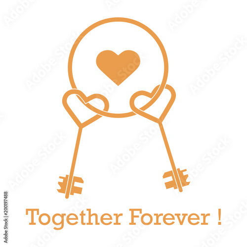 Keys in heart shape and the words together forever