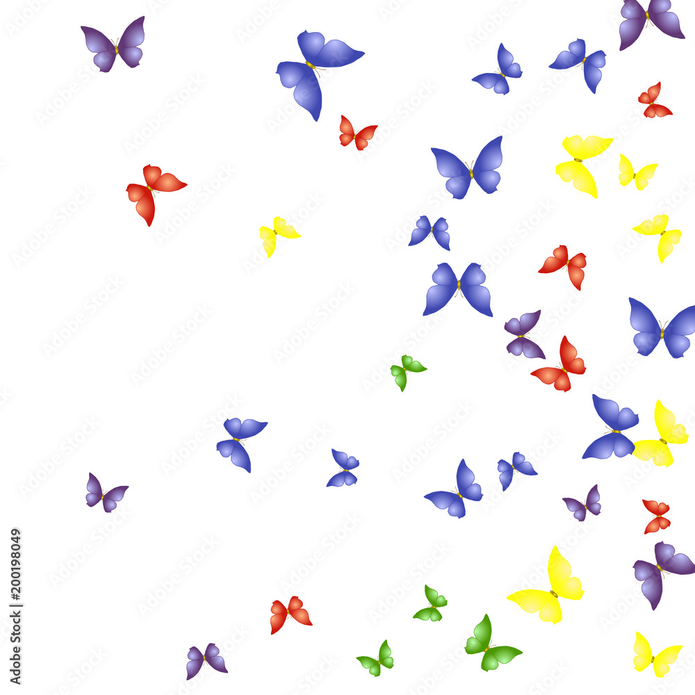 Fototapeta premium Background with Colorful Butterflies. Simple Feminine Pattern for Card, Invitation, Print. Trendy Decoration with Beautiful Butterfly Silhouettes. Vector Background with Moth