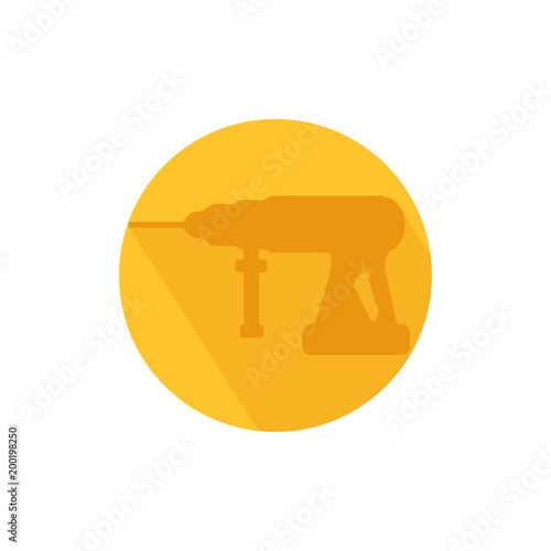 Yellow hammer drill vector icon in flat design.