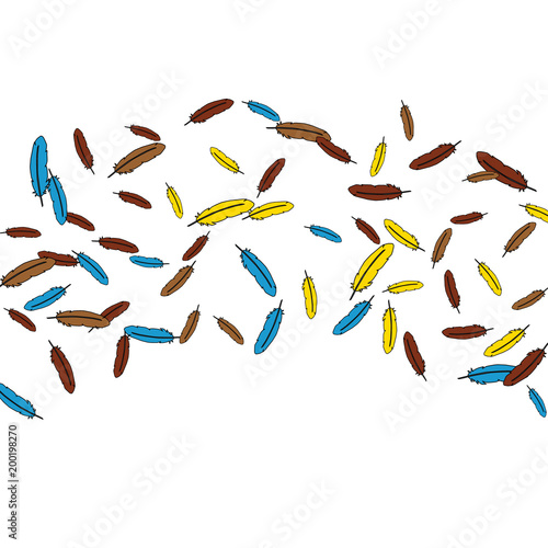 Fototapeta Naklejka Na Ścianę i Meble -  Colorful feathers. Prints of Colored feathers Design for Goods for Pets. Simple Pattern for Print, Logo or Poster. Vector Confetti Background.