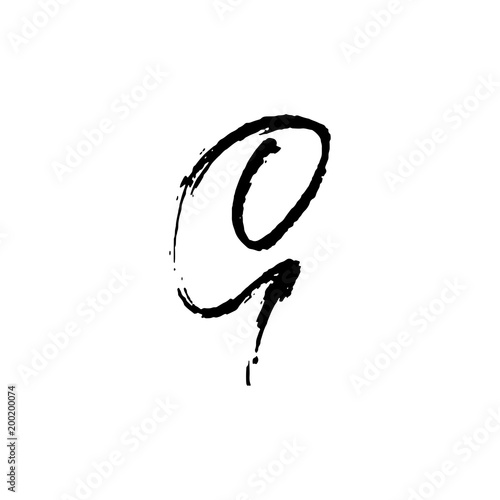 Letter G. Handwritten by dry brush. Rough strokes textured font. Vector illustration. Grunge style elegant alphabet.