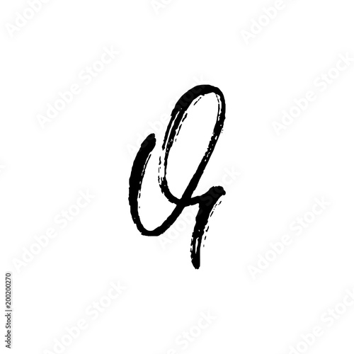 Letter Q. Handwritten by dry brush. Rough strokes textured font. Vector illustration. Grunge style elegant alphabet.