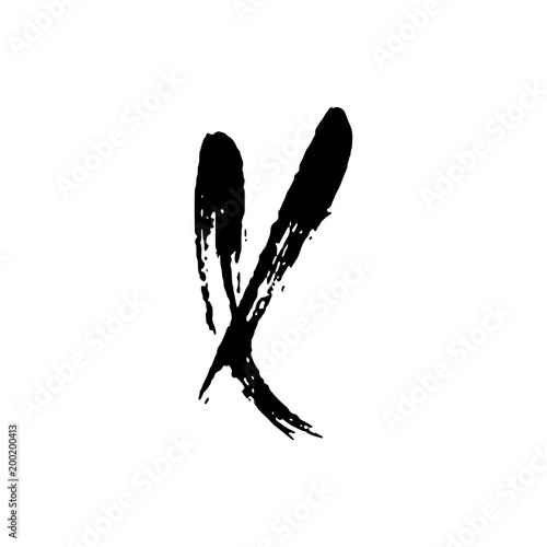 Letter X. Handwritten by dry brush. Rough strokes textured font. Vector illustration. Grunge style elegant alphabet.