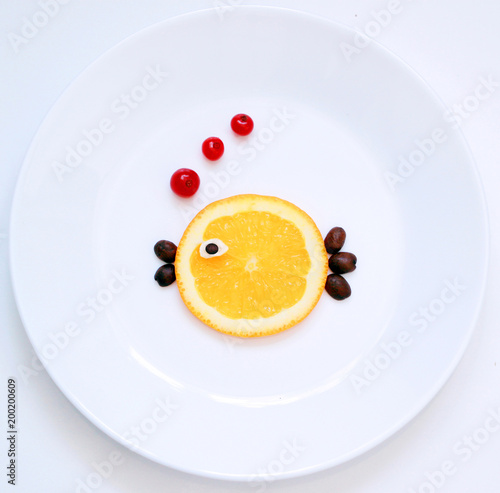 stock-photo-little-orange-fish-from-food-on-the-white-plate-creative-idea-food-art-funny-fish