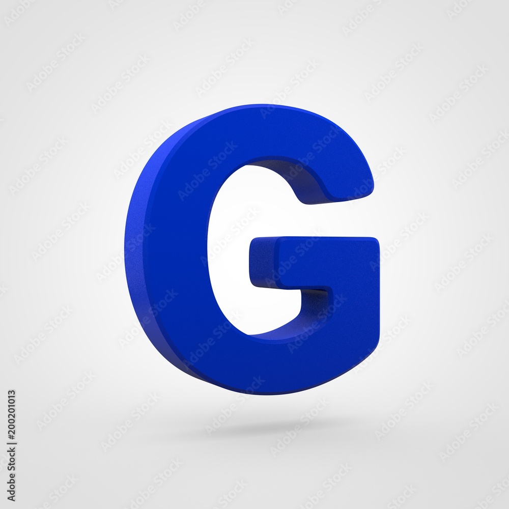 Fototapeta premium Plastic blue letter G uppercase isolated on white background.