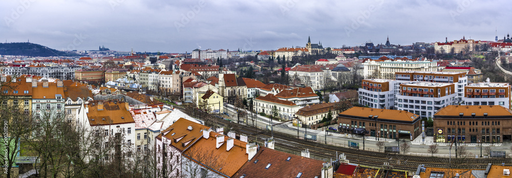 Winter panorama of old Prague
