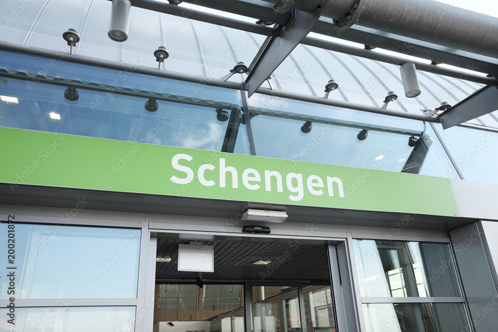 Schengen writing on airport arrivals