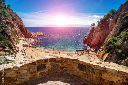 The view from the balcony on the charming beach of Tossa de Mar, Spain  photo