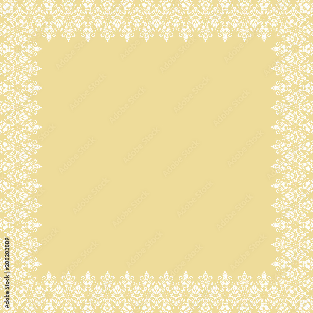 Classic vector square frame with arabesques and orient elements. Abstract ornament with place for text. Vintage yellow and white pattern Classic vector square frame with arabesques and orient elements. Abstract ornament with place for text. Vintage yellow and white pattern