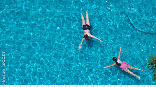 Swimming pool blue color water top view angle.