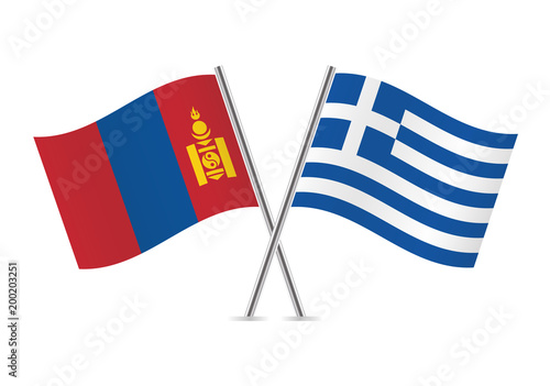 Mongolia and Greece flags. Vector illustration.