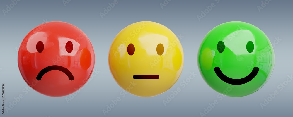 Customer satisfaction rating with smiley 3D rendering Customer satisfaction rating with smiley 3D rendering