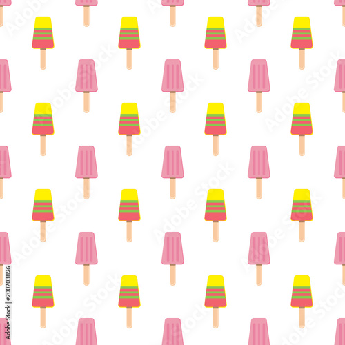 Summer seamless pattern with colorful ice cream on a white background. Vector.