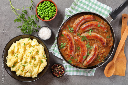 Canvas-taulu bangers and mash, classic recipe, top view
