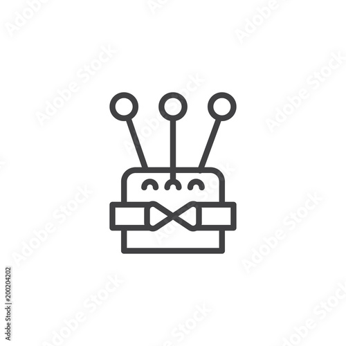 Pincushion with pins and needles outline icon. linear style sign for mobile concept and web design. Sewing simple line vector icon. Symbol, logo illustration. Pixel perfect vector graphics