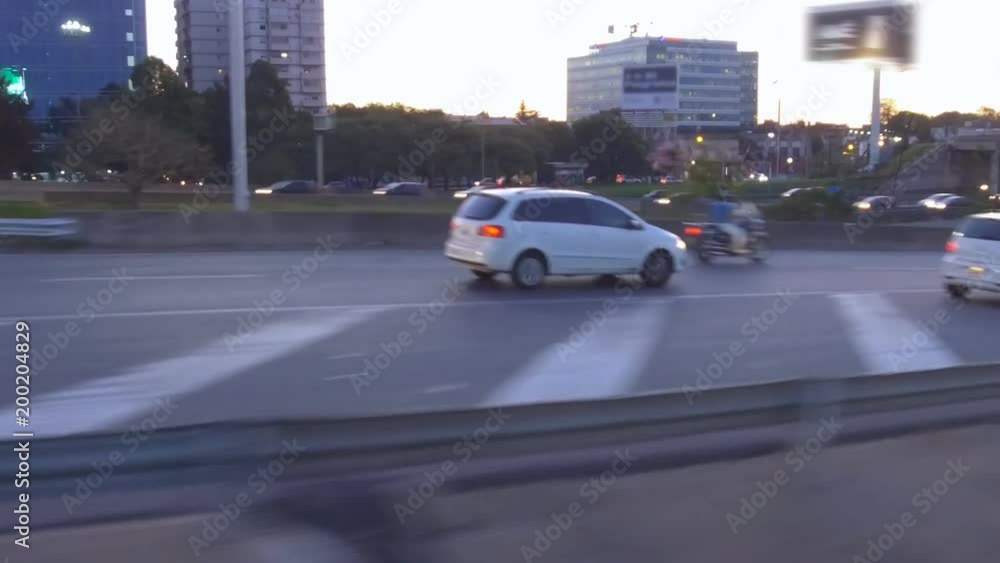Highway traffic / Bridge, Entry Ramp. Drone- aerial view. Dusk - Magic Hour, night Highway traffic / Bridge, Entry Ramp. Drone- aerial view. Dusk - Magic Hour, night