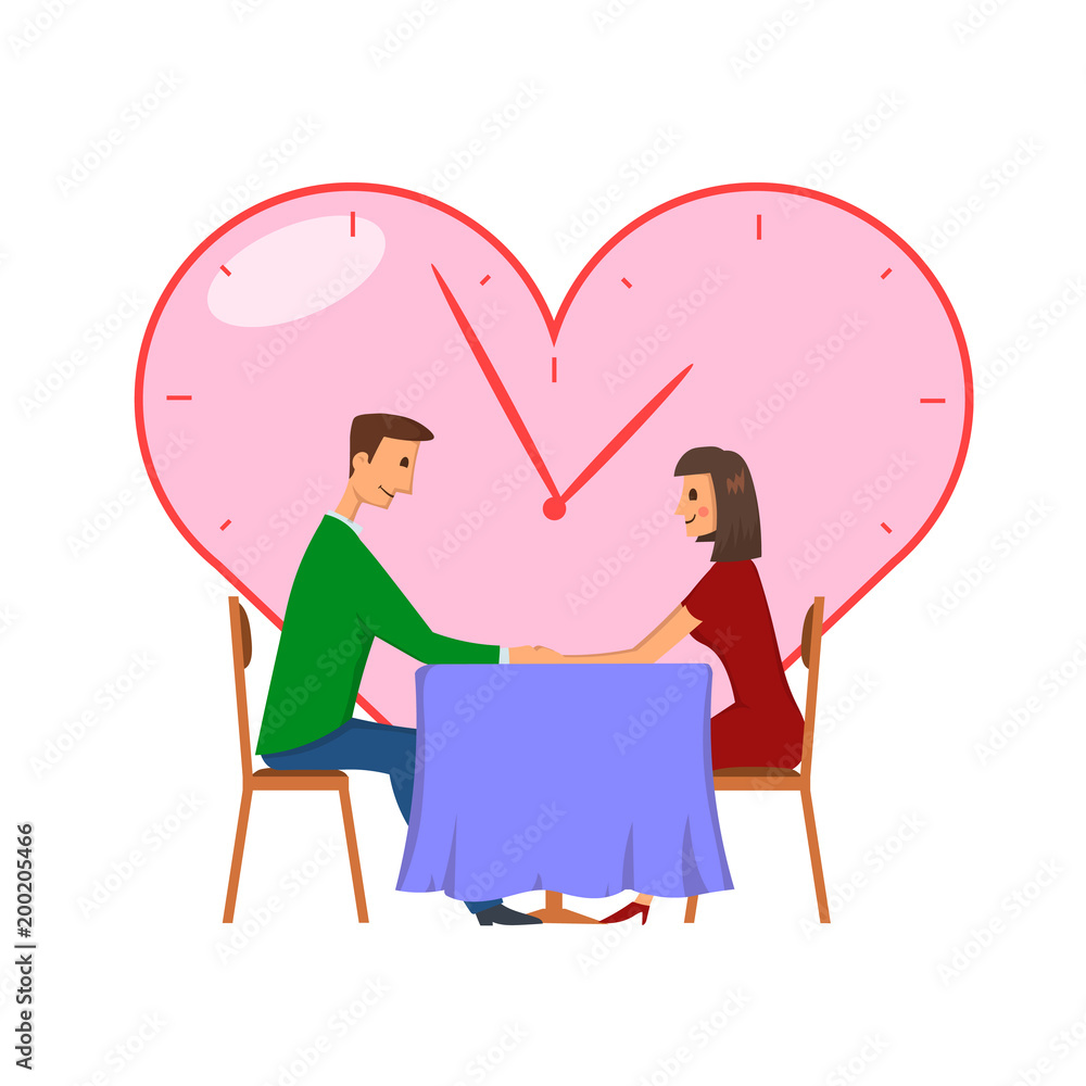Speed dating, concept vector illustration, isolated on white background. Young man and woman on a date. Speed dating, concept vector illustration, isolated on white background. Young man and woman on a date.