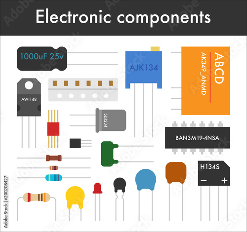 various shape of electronic components type. vector flat design illustration set 