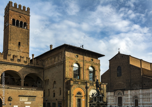 Bologna Piazza Maggiore with Neptune statue and duomo 