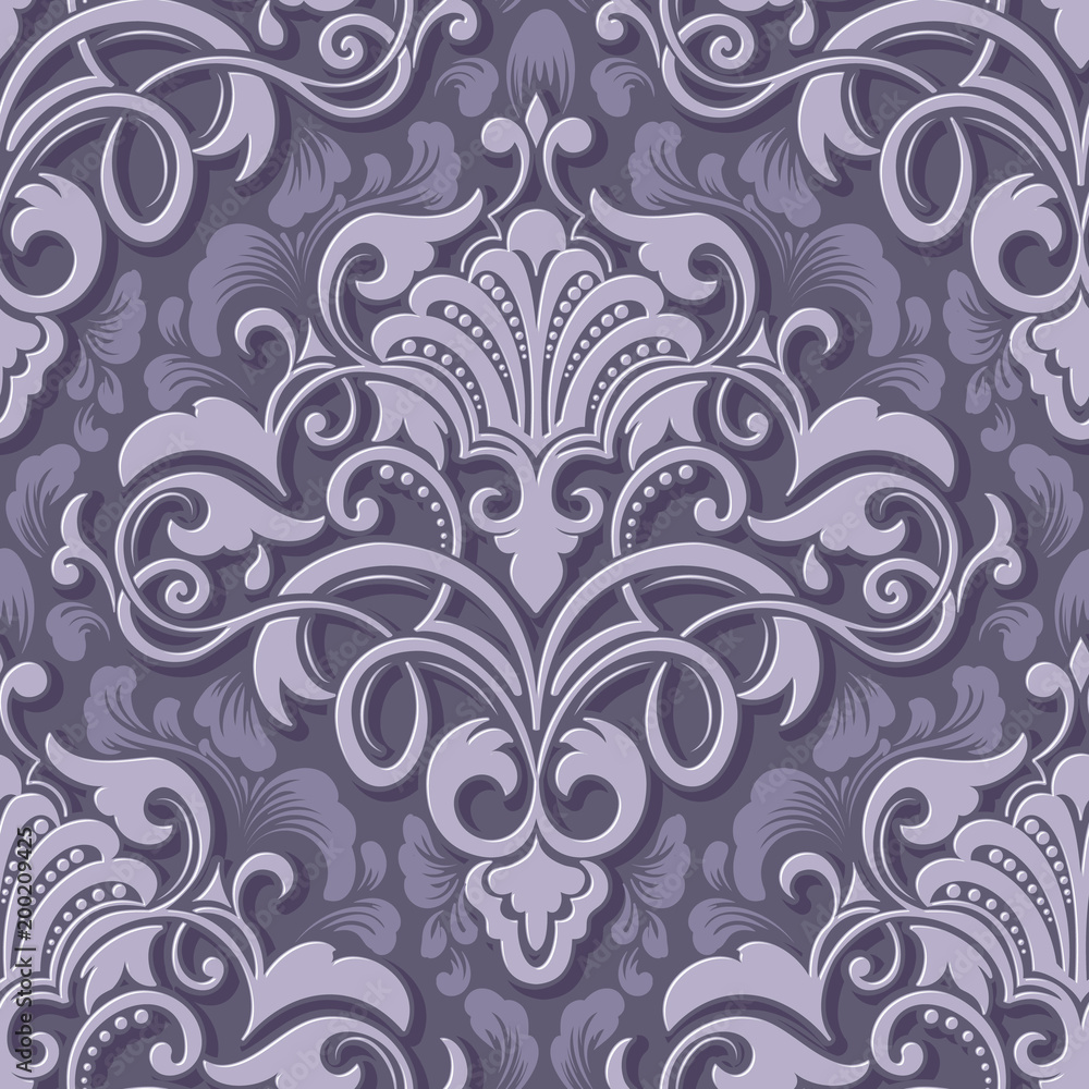 Vector volumetric damask seamless pattern element. Elegant luxury embossed texture for wallpapers, backgrounds and page fill. 3D elements with shadows and highlights. Vector volumetric damask seamless pattern element. Elegant luxury embossed texture for wallpapers, backgrounds and page fill. 3D elements with shadows and highlights.