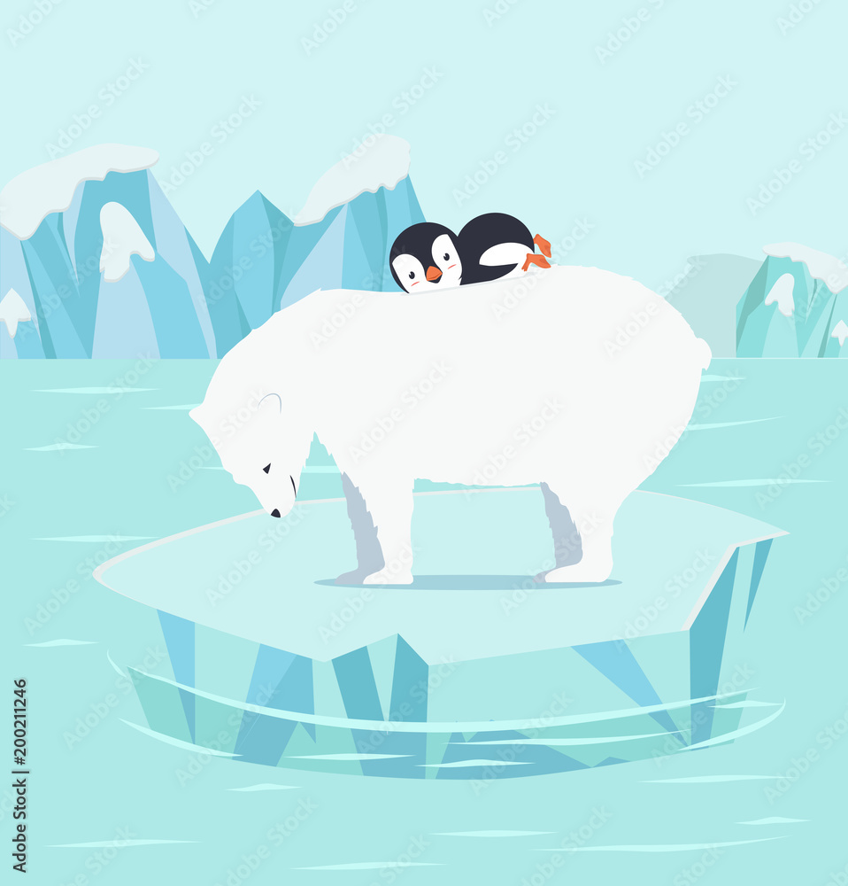 Fototapeta premium penguin sleeping with polar bears at North pole Arctic