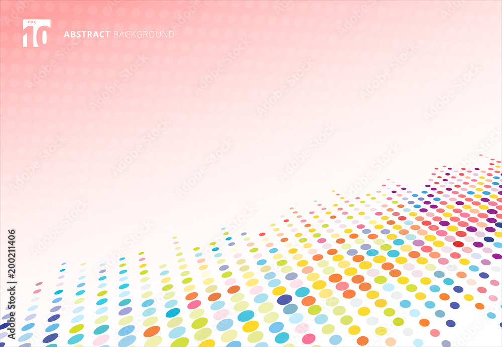 Abstract colorful halftone texture dots pattern perspective on pink polka dot  background.