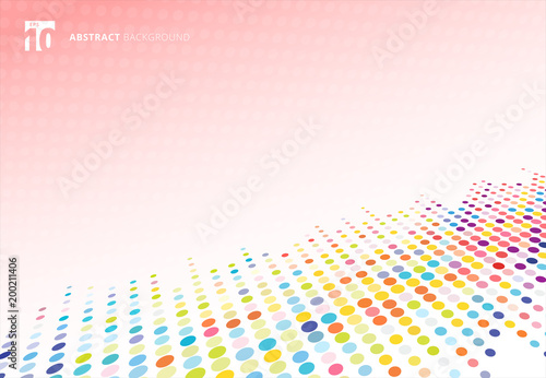 Abstract colorful halftone texture dots pattern perspective on pink polka dot  background.