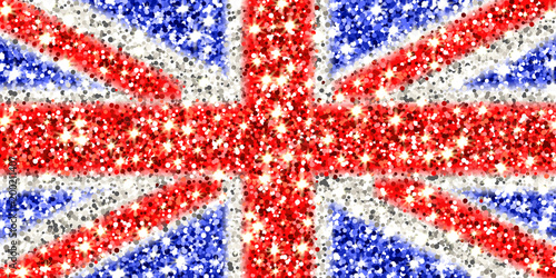 United Kingdom of Great Britain and Northern Ireland sparkling flag. Icon with national colors with glitter effect in official proportions. Background design. Vector illustration. One of a series of